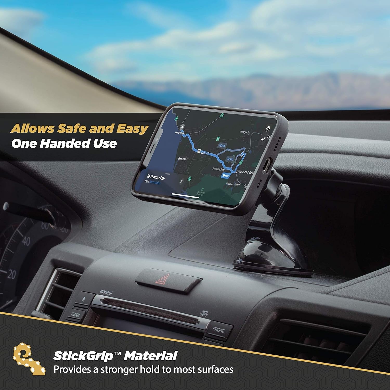 MWSM2PK-UB Magicmount Magnetic Car Phone Holder Mount with Suction Cup - 360 Degree Adjustable Head, Universal with All Devices - Suction Mount - Pack of 2